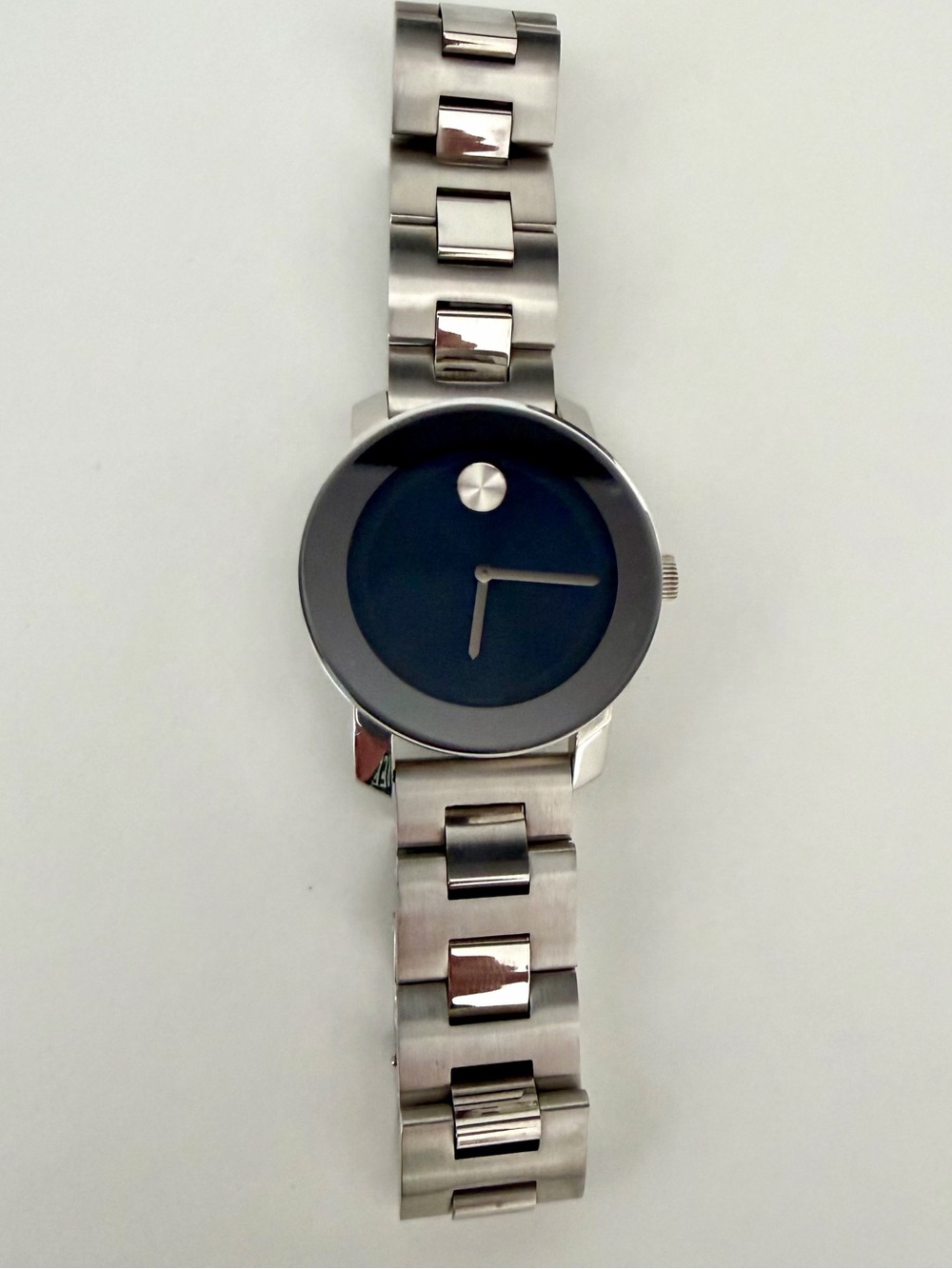 Movado Bold Stainless Steel Watch with Deep Blue Dial (needs new battery)
